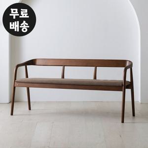 로미 고무나무 원목 패브릭 3인용 벤치 트러플브라운