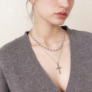 제이로렌 투웨이 볼드 크로스 실버 롱 목걸이 N01206