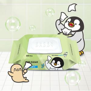 슈퍼대디 비데 물티슈 더클린 미스터펭 캡형 60매 6팩