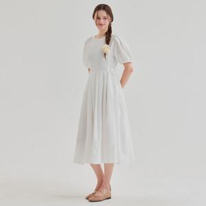 FOCUS  사이드 리본 플리츠 퍼프 소매 원피스 PBBF5M1OP3391