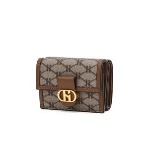 [헤지스]HIWA5F870W1_여성 브라운 이니셜패턴 가죽 반지갑