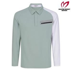 마스터바니  (411D3TO102) 남성 컬러 블록 지퍼 포켓 칼라 긴팔 티셔츠