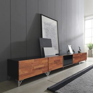 [더젠] 자넬 멀바우 고급원목 2700거실장세트1(상판흑경/스틸다