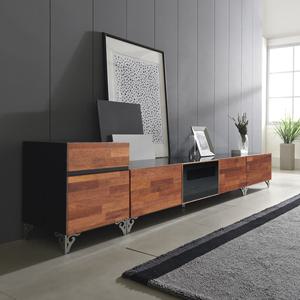 [더젠] 자넬 멀바우 고급원목 2500거실장세트2(상판흑경/스틸다