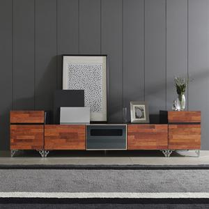 [더젠] 자넬 멀바우 고급원목 2300거실장세트3(상판흑경/스틸다