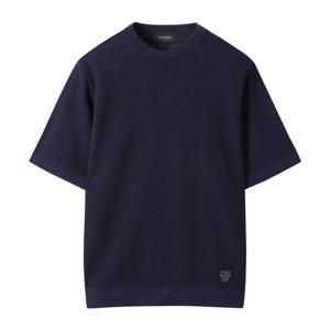 [커스텀멜로우]네이비 텍스처 하프 라운드 넥 스웨터 CWWAM25422NYX