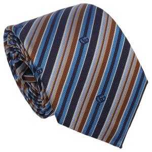 구찌 644934 네이비 더블G로고 스트라이프 슬림 실크 넥타이