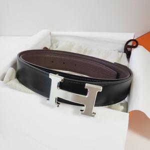 에르메스 H 버클 클래식 남성 벨트 양면 리버서블 32mm 가죽 무광 은장 블랙 초콜릿