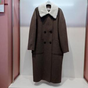 Latium HC06 겨울 아더스 탈부착 양털 카라 울 혼방 모직 팔뚝 품 편한 h라인 롱 코트 T2343ct01