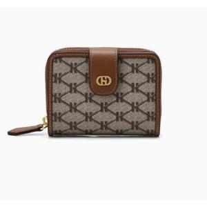 [헤지스] [헤리아토] H장식 브라운 시그니처 패턴 가죽 반지갑/