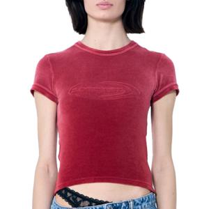 26 SS 알렉산더 왕 로고 모티프 벨벳 베이지 반팔 티셔츠 레드 4CC1251563 622A