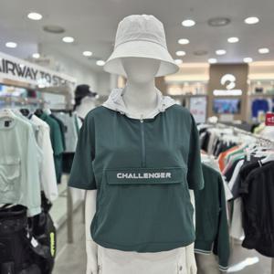 [챌린저]여성 빅포켓 에어리 폴리 후드 반팔 우븐탑 다크그린_CH