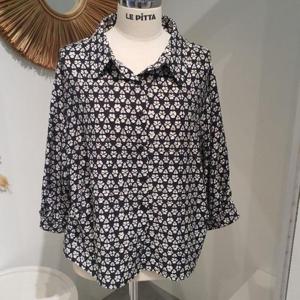 르피타 HC06 칠부소매 뒷트임 패턴 블라우스(블랙) L253USH905