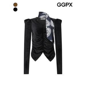 [GGPX]슬림 스카이프 셔링 벨벳 블라우스 (GPCSH013F)