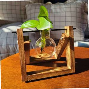 레트로 수경재배 원목 거치 유리병 1구