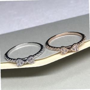 실버925 미니 하트 리본 6석 큐빅 은 반지 커플링