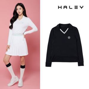 헤일리골프 여성 프렌치 테리 브이넥 카라 긴팔 티셔츠 HSBKT1111