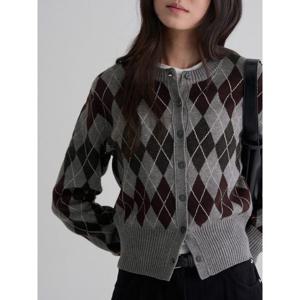 (35615AWMA4) [에잇세컨즈] 아가일 라운드넥 카디건  애쉬