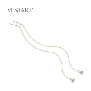[미니아트] 14K 골드 큐빅 체인 금 귀걸이 롱 드롭 이어링 G304