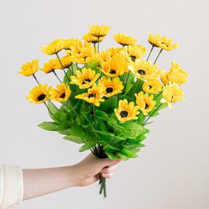 해바라기 조화 부쉬x9 36cm 인테리어 꽃 장식 소품 금전화 풍수