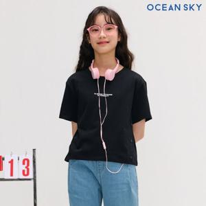[오션스카이]여아 스냅장식 크롭 반팔 티셔츠-DBJG5882D03
