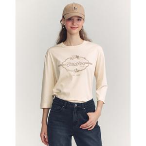 헤지스 여성 24FW 가격인하면100% 아이보리 그래픽 7부소매 티셔츠 HSTS4C701IV