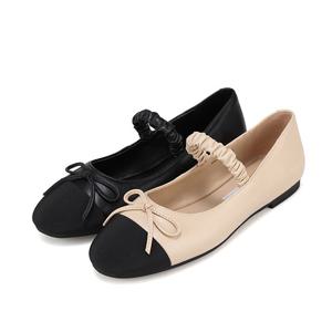 [바바라(슈즈)]양가죽 배색 자바라 리본 메리제인 플랫 2COLOR_BBH537