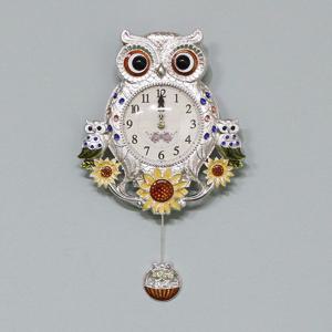 해바라기부엉이-추 은도금 무소음 벽시계