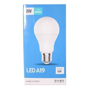 장수램프 LED A19 E26 전구 8W(주광색)650