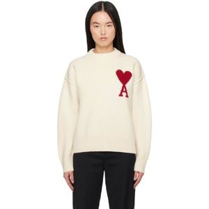 AMI Paris 티셔츠 오프 화이트 아미 드 꾀흐 울 스웨터 251482F096005