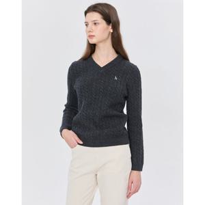 헤지스 여성 24FW 가격인하스테디셀러울100% 차콜그레이 케이블 브이넥 스웨터 WSSW4DC87CG