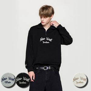 MLB 공용 베이직 레터링 반집업 맨투맨 티셔츠 (3AMTB3354)