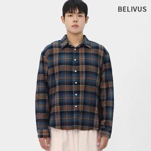 빌리버스 남성 톤다운 가을 겨울 감각 세미오버핏 남방 트렌디 체크긴팔 셔츠 BRAT107