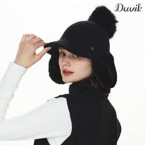 듀빅 여성 앙고라 니트 퍼 귀달이 골프모자 DF4WAP792BK