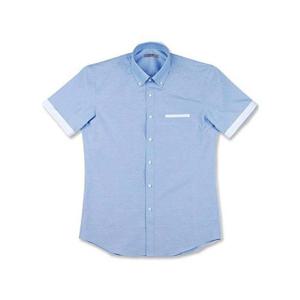 반팔슬림)슬림 포인트 물방울도트 스카이반팔 셔츠