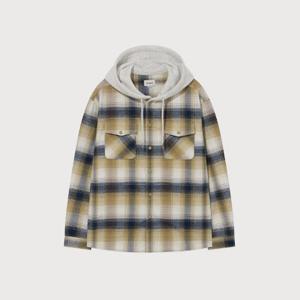 M 커버낫후드티 CQK CO2504SH33-MU 오버핏 후디 체크 셔츠 Mustard