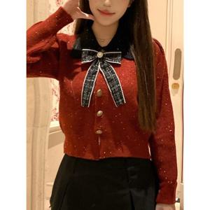 [예쎄][예쎄] 쿠키 리본브로치 배색 니트 가디건  S4WCD021A