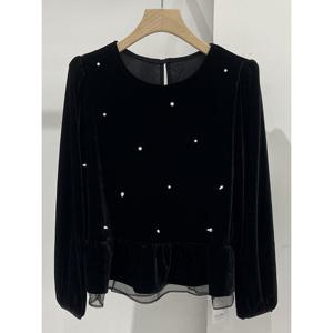 [예쎄](예쎄) 진주디테일 벨벳 블라우스(S5WBL016A)