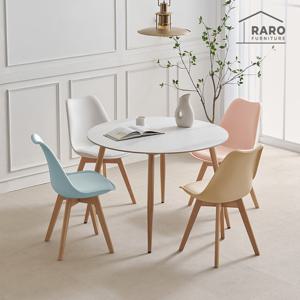 라로퍼니처 코코 1050 원형 포세린 통 세라믹 원목 패턴 식탁 세트 (식탁+의자4)