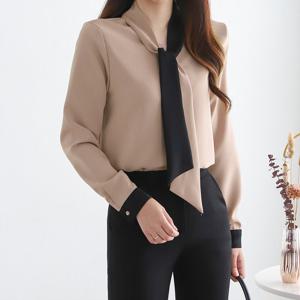 [모리스커밍홈] 반반 타이배색 블라우스_M2601BL001A