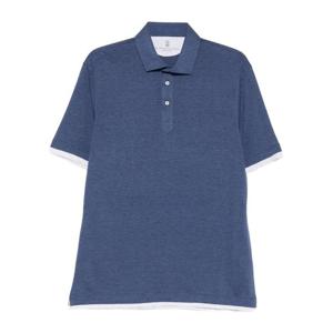 브루넬로쿠치넬리 멜란지 블루 실크 코튼 폴로 티셔츠 MR833396