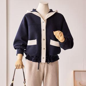 [커스텀에이블] 배색라인 후드 스트링 가디건_T2601CD006A