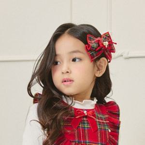 [프랜치켓] 여아집게헤어핀 레드 체크 헤어핀 Q55DG5071R1