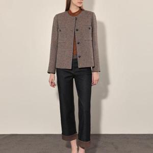 올리비아로렌 HC14 노카라 파이핑 모혼방 체크 자켓 VVCFU4F8271