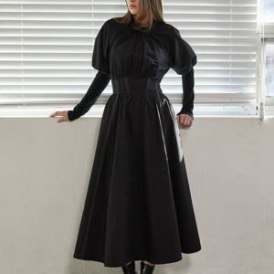 [에고이스트]셔링 퍼프소매 백타이 롱 원피스 (ER4WO261)