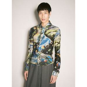 마틴로즈 그래픽 프린트 글리터 스트레치 셔츠 452JF01510 BLU