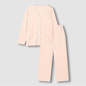 [JAJU/자주] 여 밍크 플리스 브이넥 파자마 세트_핑크