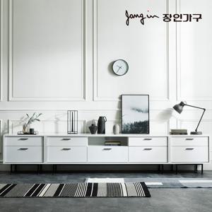 장인가구 루시퍼 화이트 다용도 수납 3000 거실장 세트A