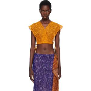 25 FW 드리스반노튼 여성 오렌지 레이스 크롭 탑 251358F111023