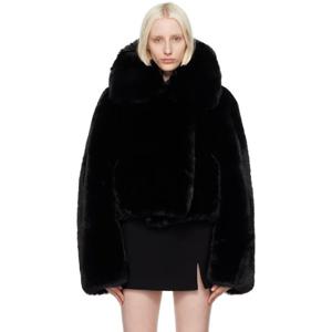 아크네 코트 블랙 플러피 에코퍼 재킷 242129F059004